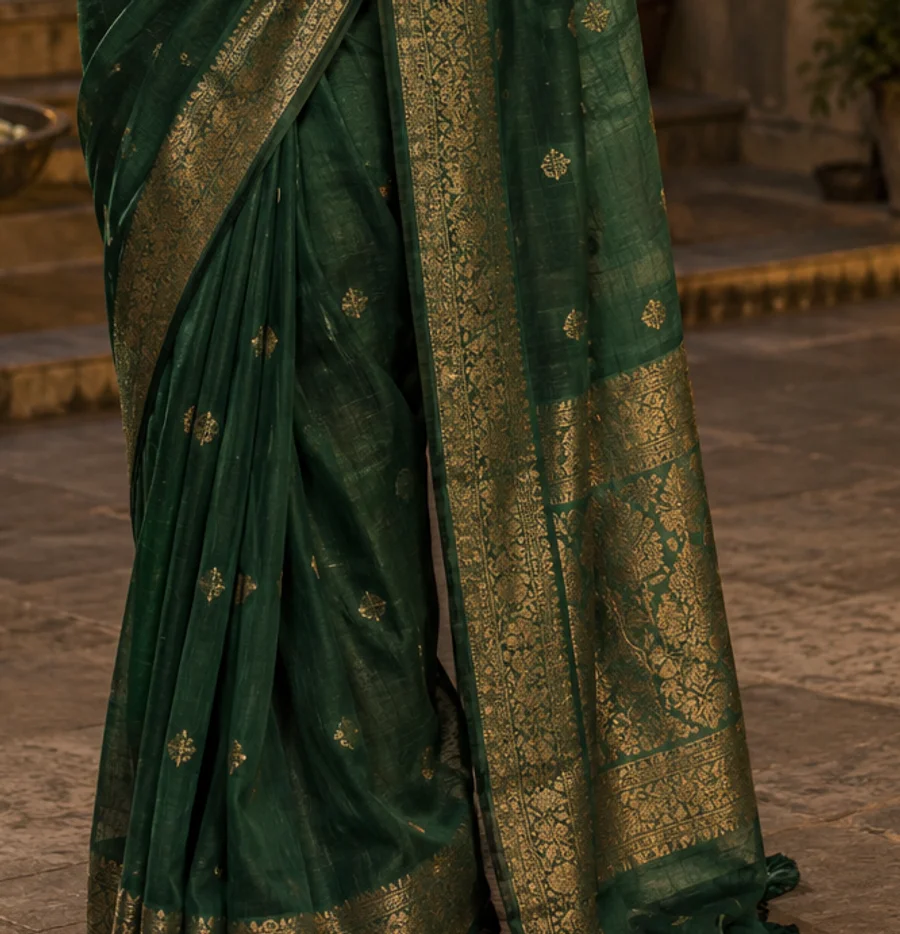 Emerald Chanderi Silk Saree textile detail
