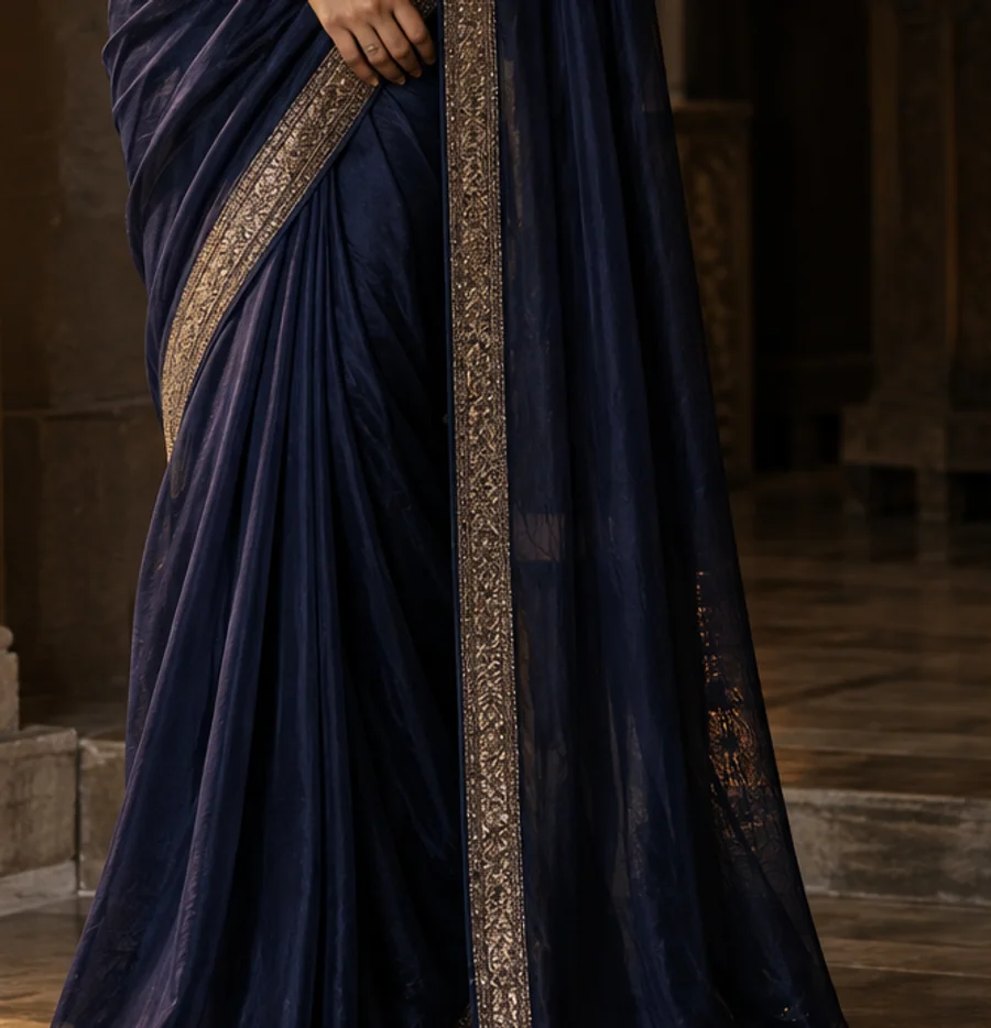 Midnight Blue Designer Saree textile detail