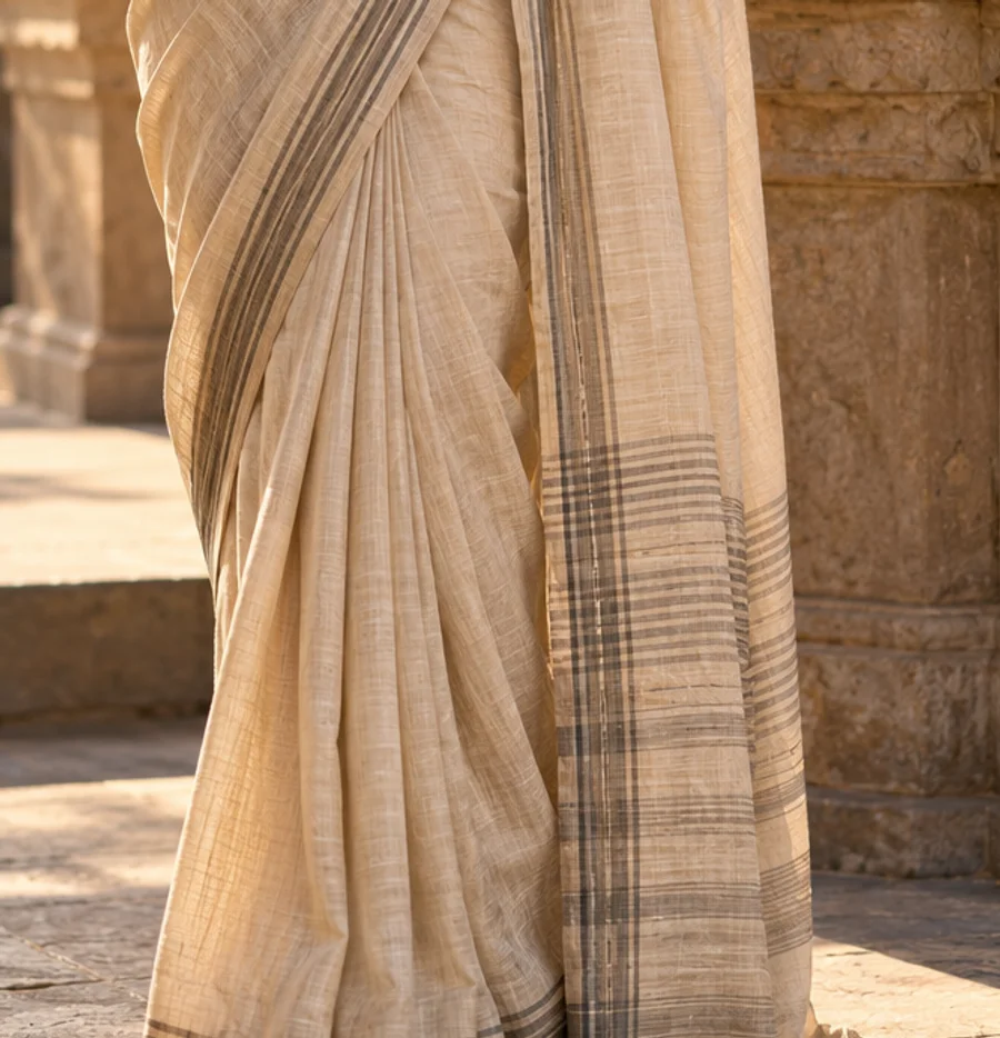 Sandalwood Cotton Handloom Saree textile detail