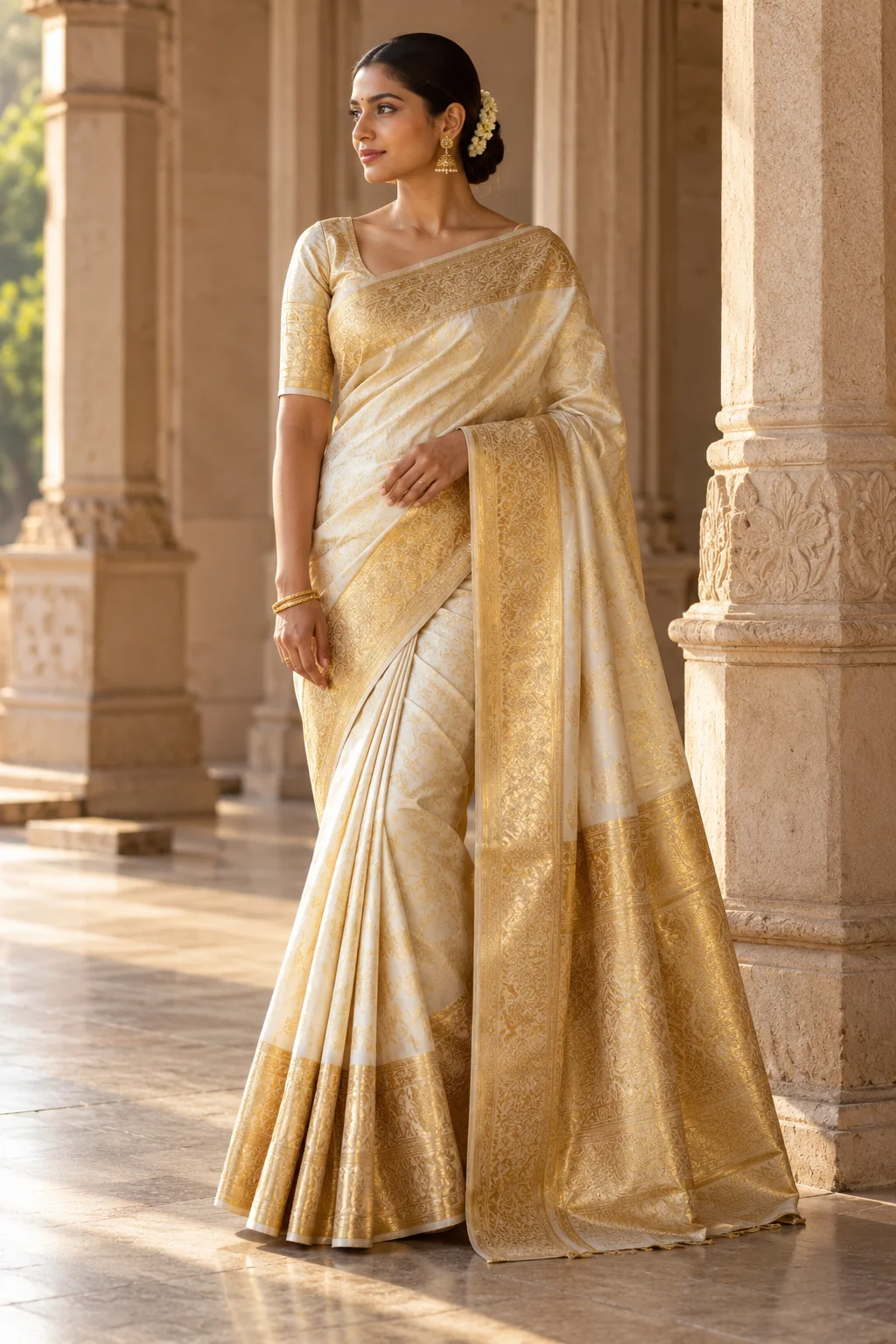 Ivory Gold Kanjivaram Saree