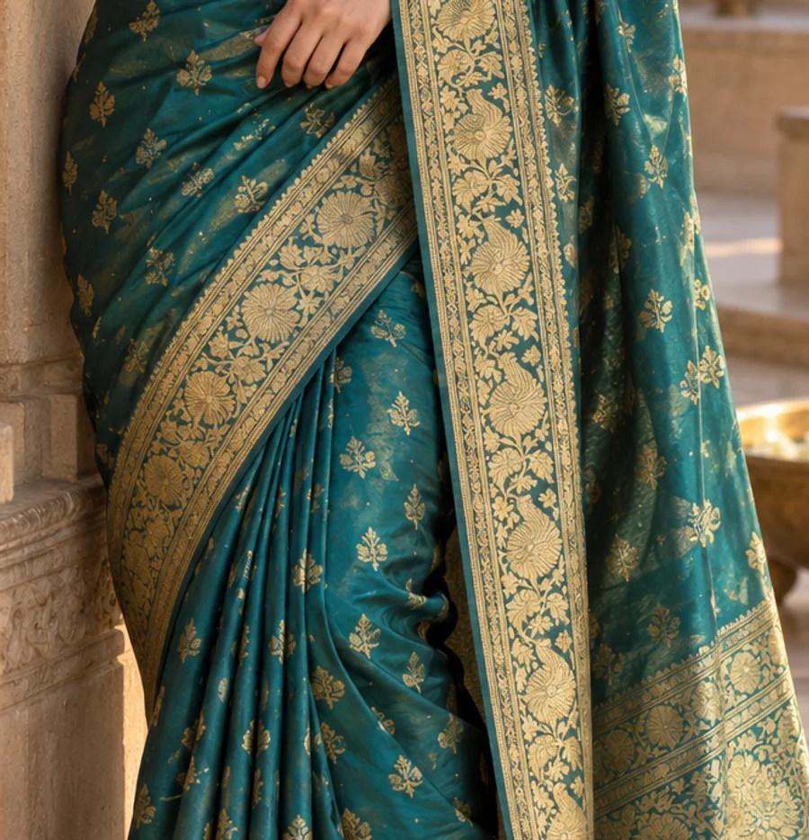 Peacock Green Silk Saree textile detail