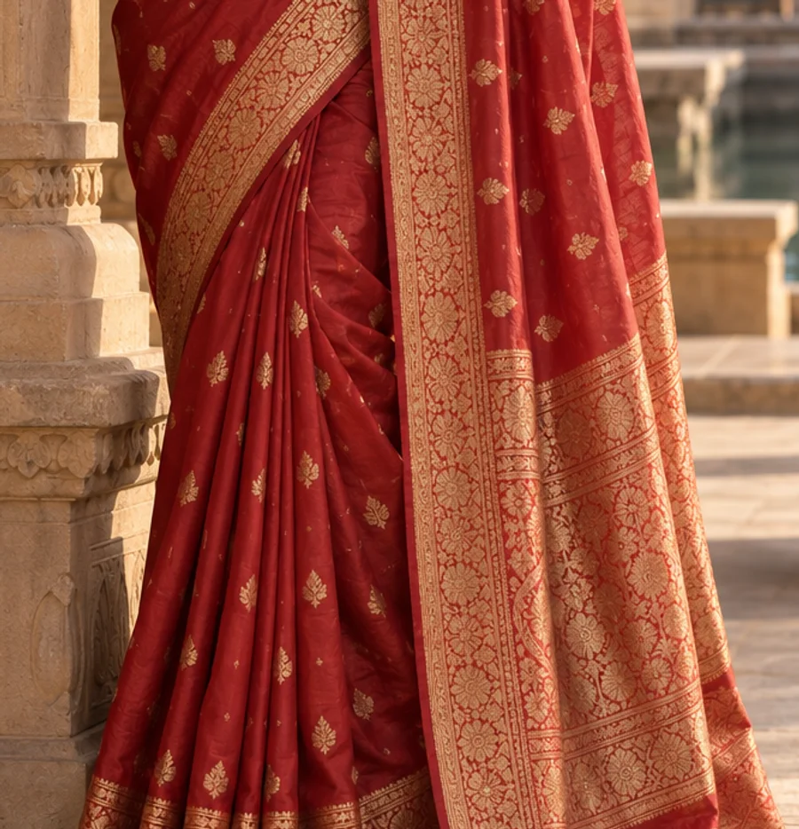 Vermillion Festive Silk Saree textile detail