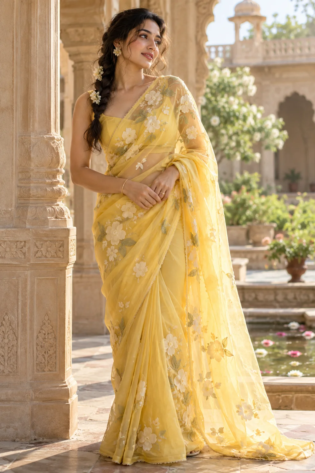 Sunlit Yellow Organza Saree